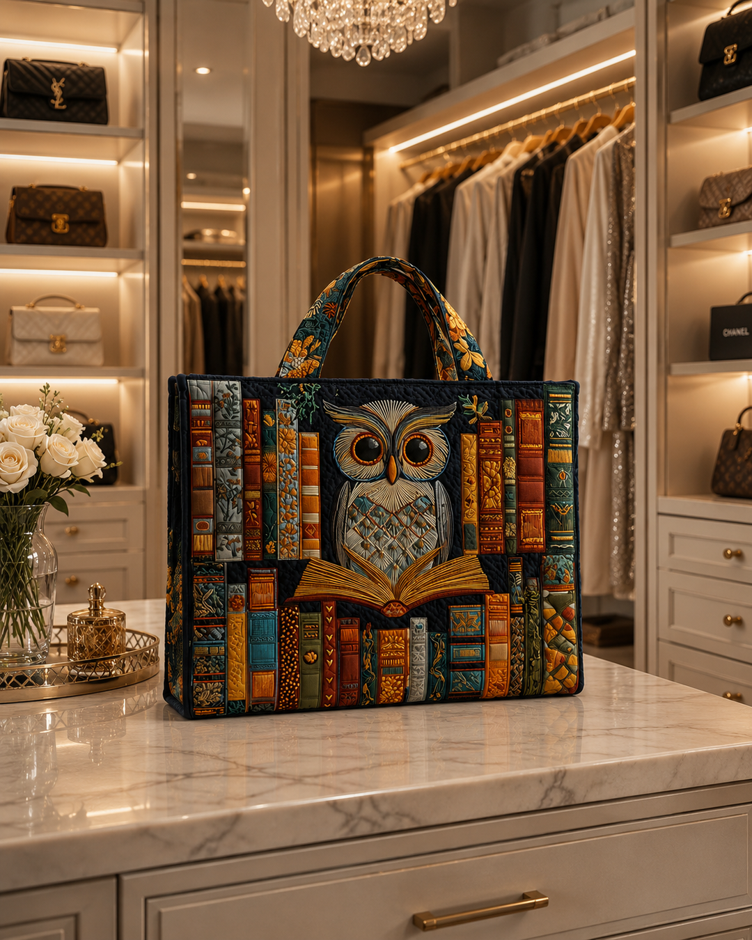 Sac fourre-tout matelassé - Hibou et livres anciens