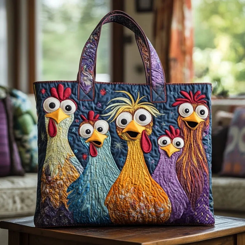 Sac fourre-tout matelassé - Cinq poules colorées