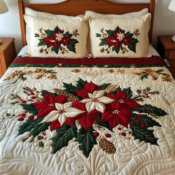 Ensemble de literie matelassé 3 pièces Poinsettia