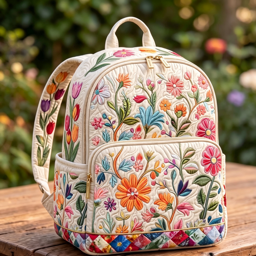 Sac à dos matelassé avec des fleurs sauvages colorées