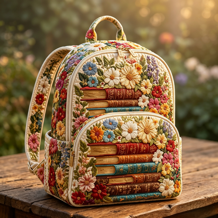 Sac à dos matelassé Books & Blooms