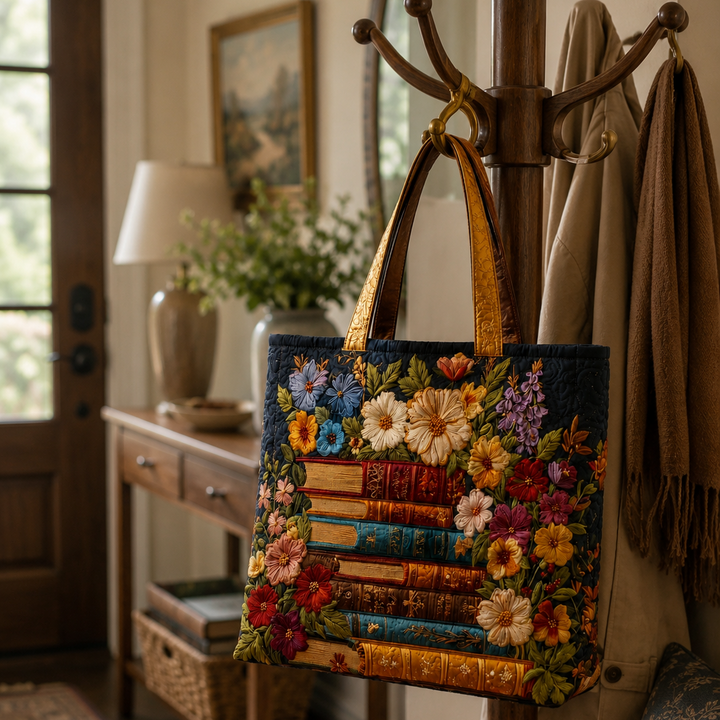 Sac fourre-tout matelassé - Imprimé floral et livre