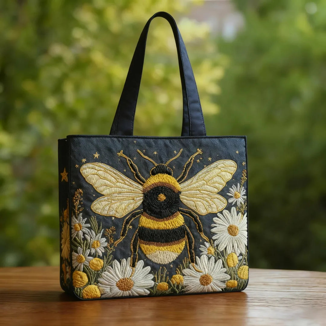 Sac fourre-tout matelassé - Abeille avec des marguerites et des étoiles