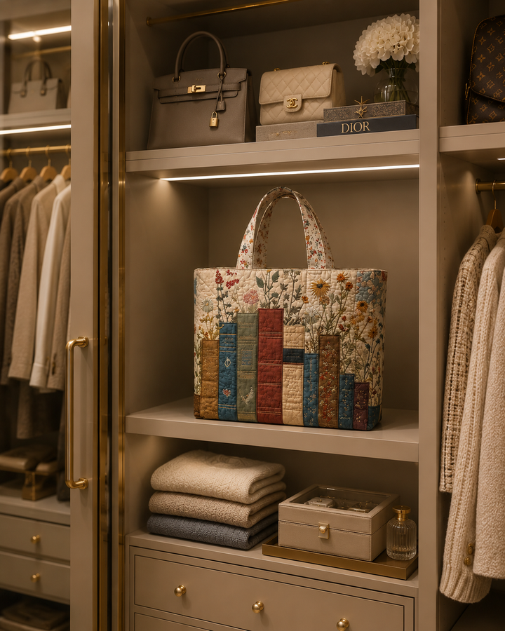Sac fourre-tout matelassé - Livres et Fleurs