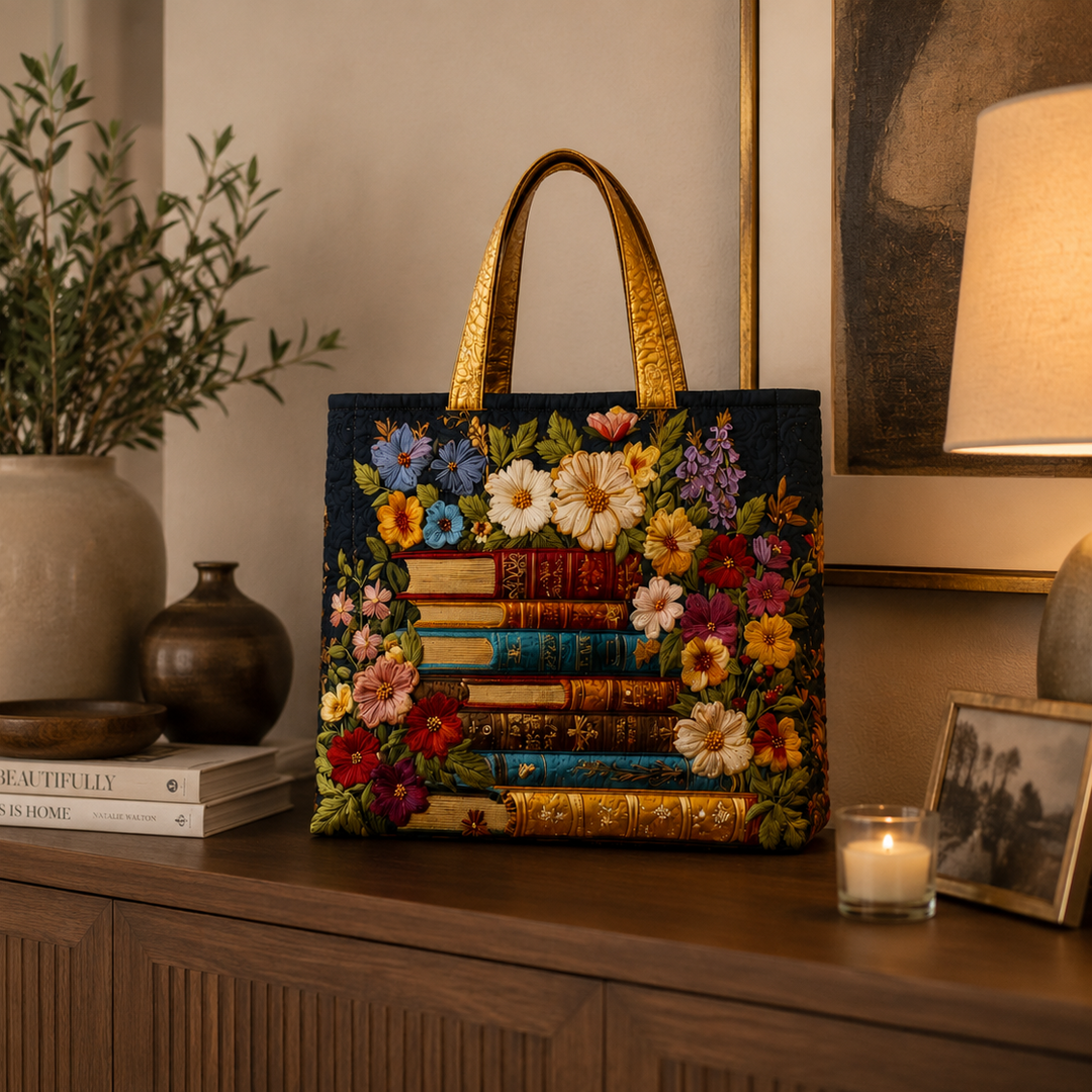 Sac fourre-tout matelassé - Imprimé floral et livre