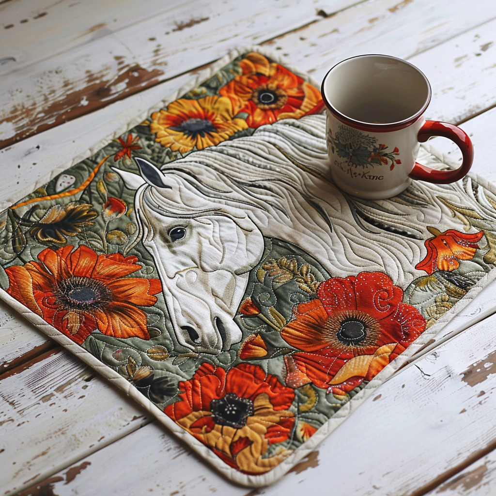 Nappe Quiltée Artisanal Fleurie Cheval NCU0TL014