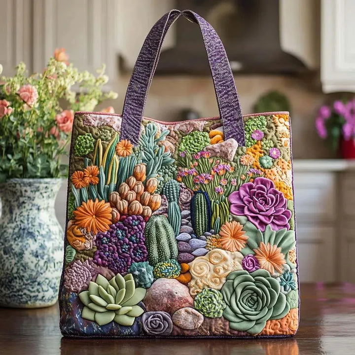 Sac fourre-tout matelassé - Jardin de succulentes