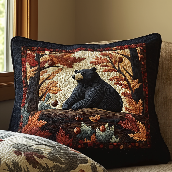 Housse de Coussin Matelassée Vintage Automne Ours Noir NCU0DV6346