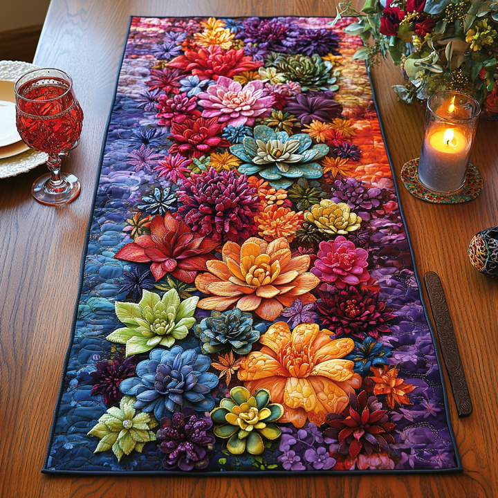 Nappe en Tissu Matelassé Succulentes Fleurissantes NCU0DV2606