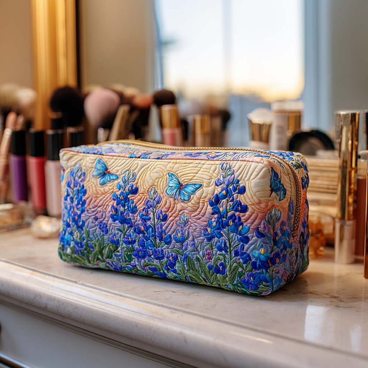 Trousse de maquillage matelassée Papillon Bleu
