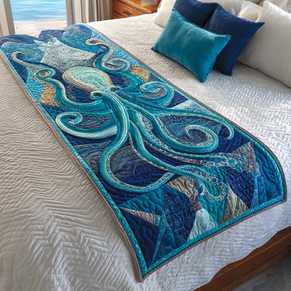 Couverture de lit matelassée en pieuvre bleue