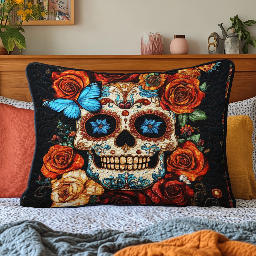 Housse de Coussin Matelassée avec Crâne de Papillon NCU0NT7983