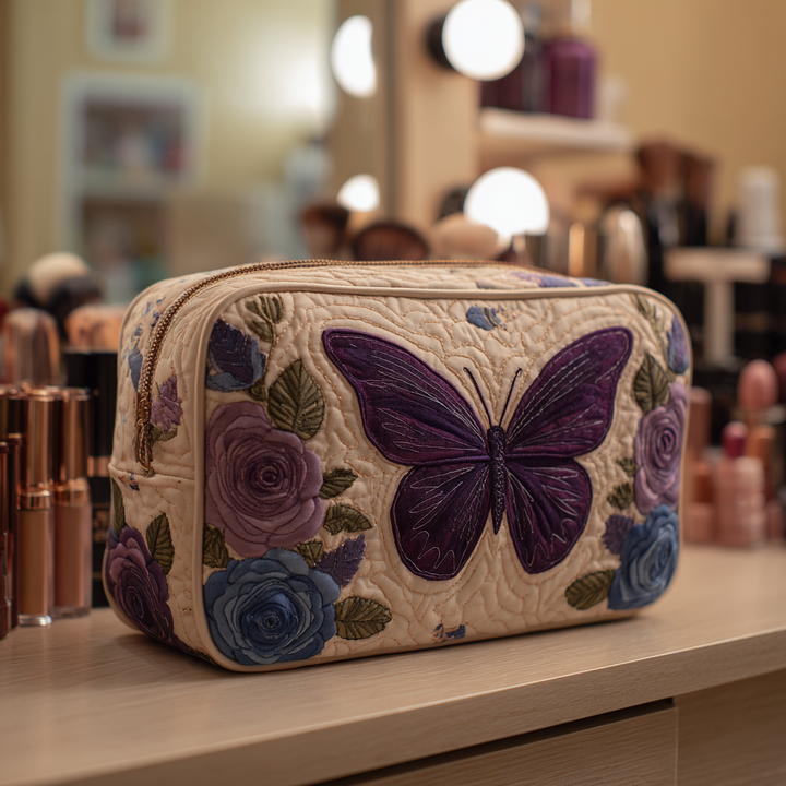 Sac de Maquillage Matelassé avec Charme Papillon
