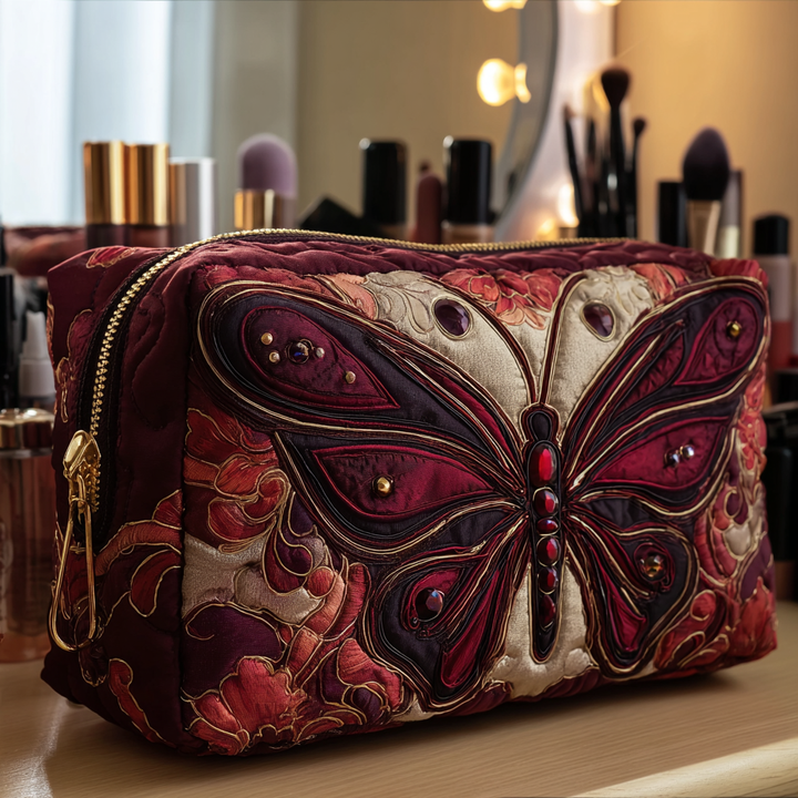 Trousse de Maquillage Matelassée Jardin de Papillons