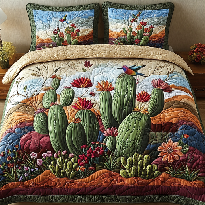 Ensemble de Literie Matelassé 3 Pièces Cactus Haven