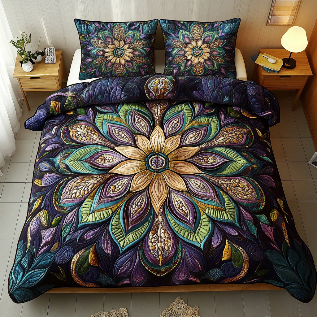 Ensemble de Literie Matelassé 3 Pièces Celestial Bloom Harmony