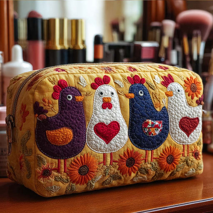 Trousse de Maquillage Matelassée en Plumes de Poulet