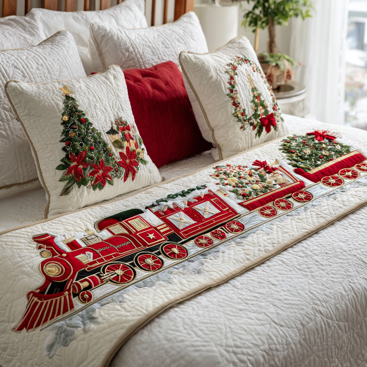 Couverture de Lit Quilté Train de Noël
