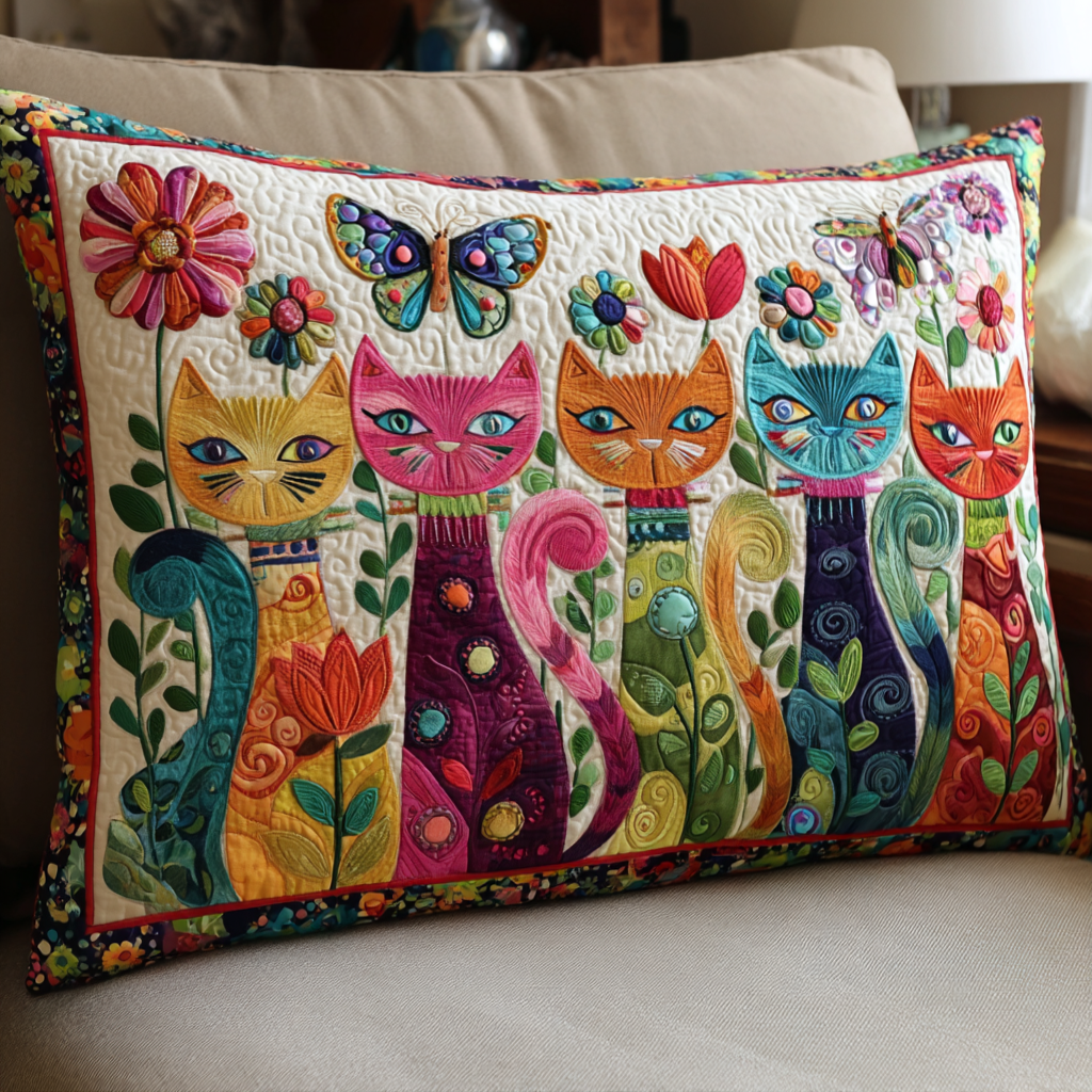 Housse de Coussin Matelassée avec Chats Colorés NCU0NT9933