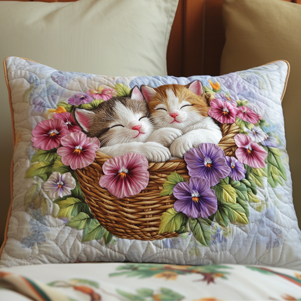 Housse de Coussin Matelassée avec des Chatons Colorés NCU0NT6367