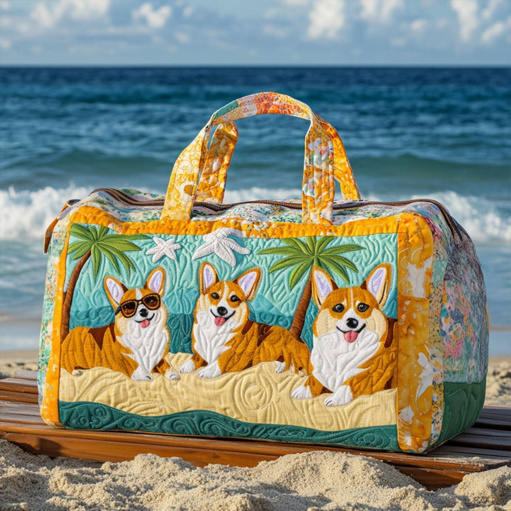 Sac de voyage matelassé Corgi à la plage