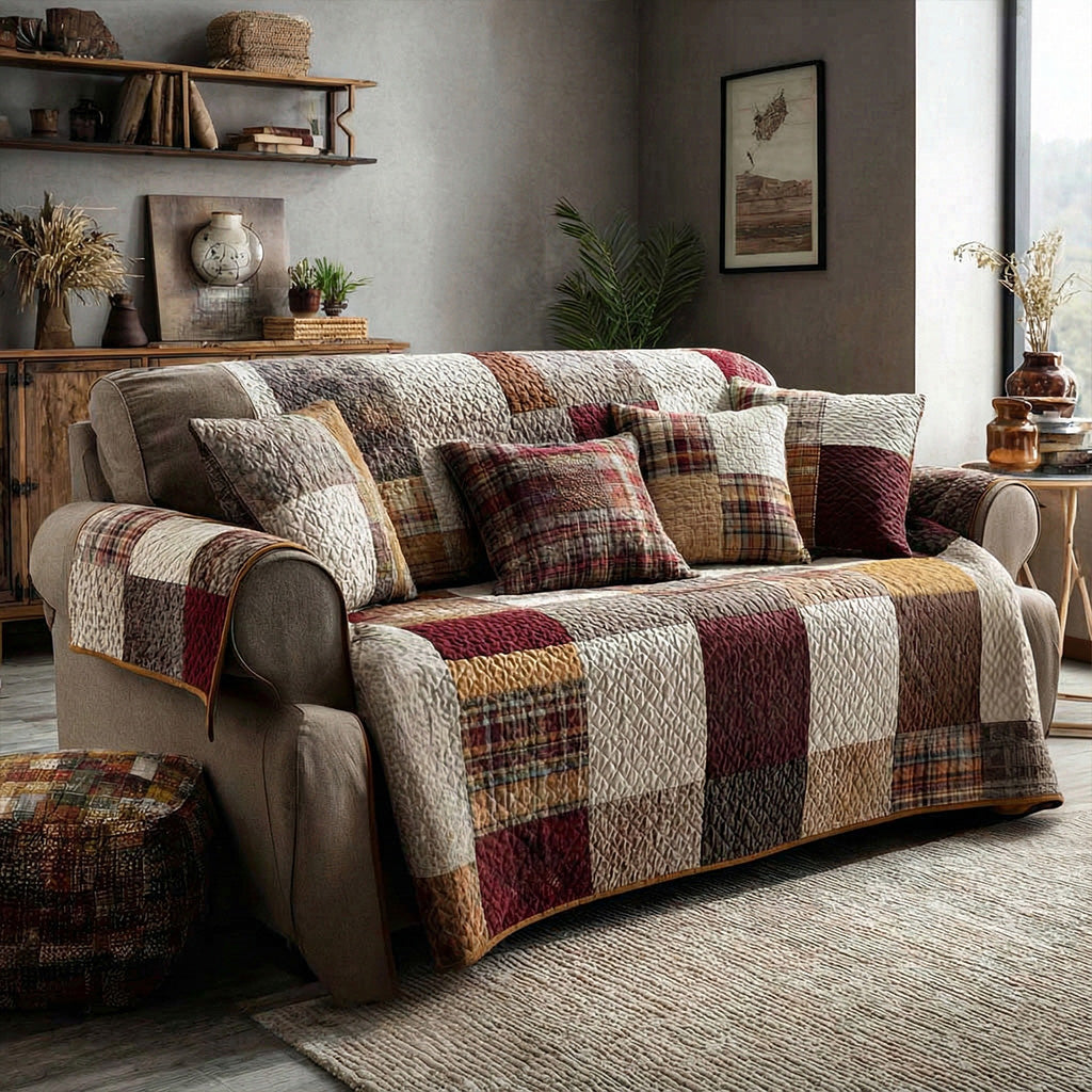 Housse de canapé matelassée en patchwork de ferme