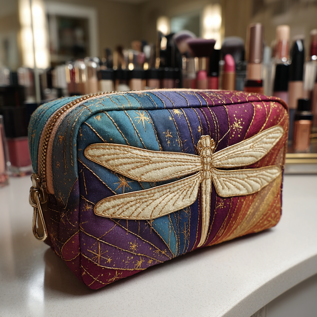 Trousse de Maquillage Matelassée en Forme de Libellule