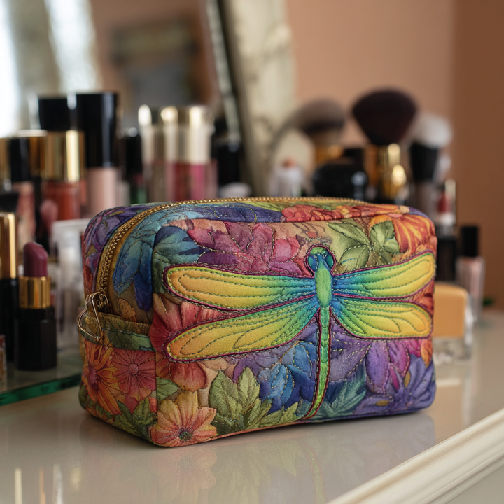 Trousse de Maquillage Matelassée Champs de Libellules