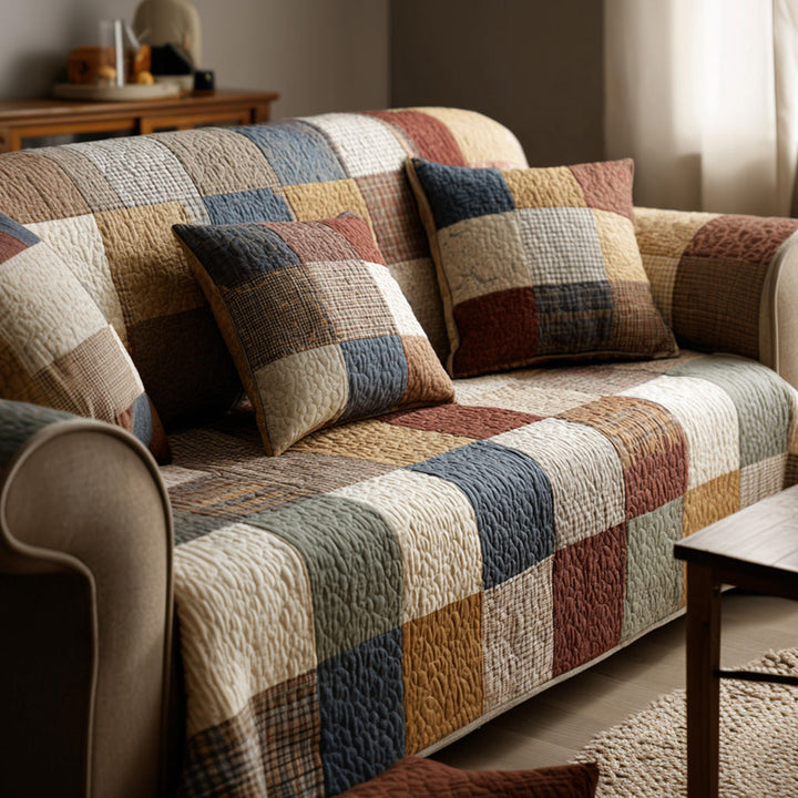 Housse de canapé matelassée en patchwork de ferme