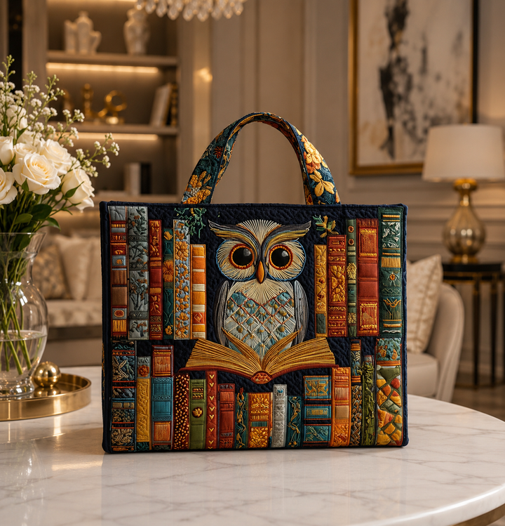 Sac fourre-tout matelassé - Hibou et livres anciens