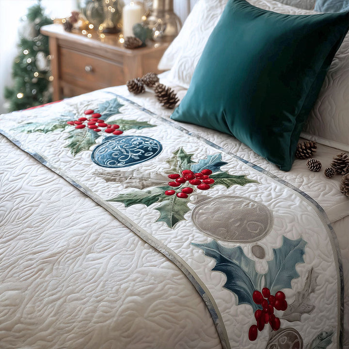 Couverture de lit matelassée festive en houx