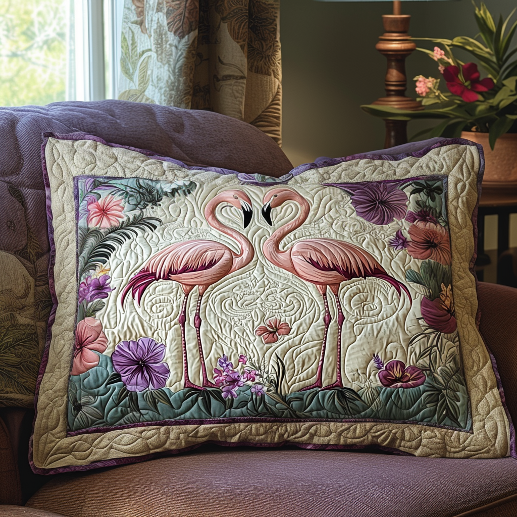 Housse de Coussin Matelassée Couple de Flamants NCU0DV6343