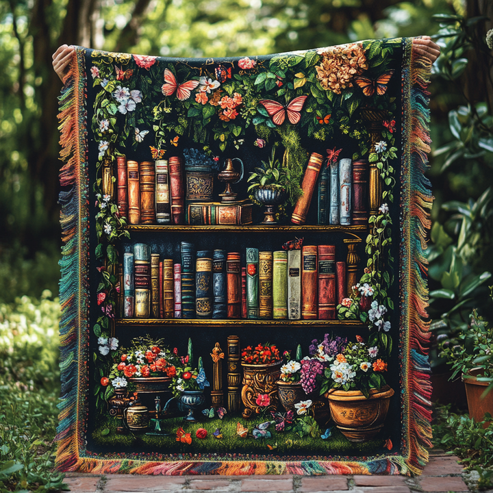Havre de Bibliothèque Florale Couverture en Tricot
