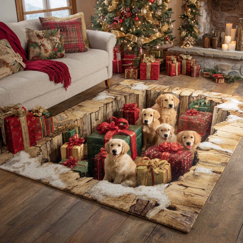 Christmas Golden Retriever Area Rug NCU0VT319