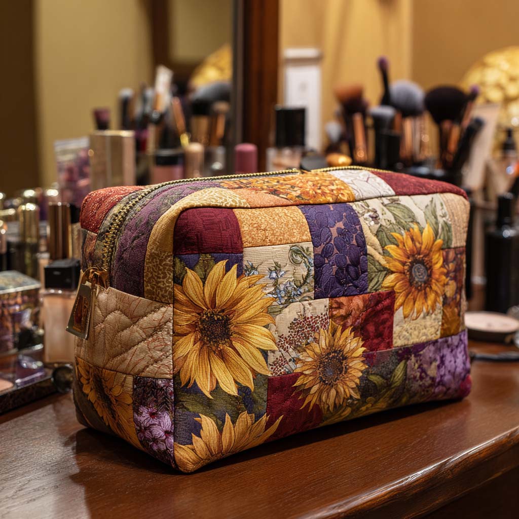 Pochette de Maquillage Matelassée Golden Bloom