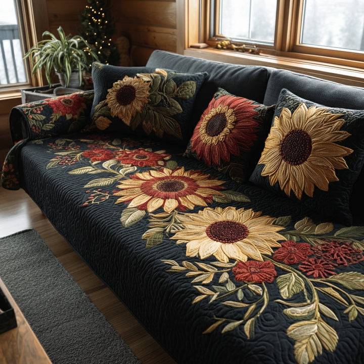 Housse de canapé matelassée Golden Bloom