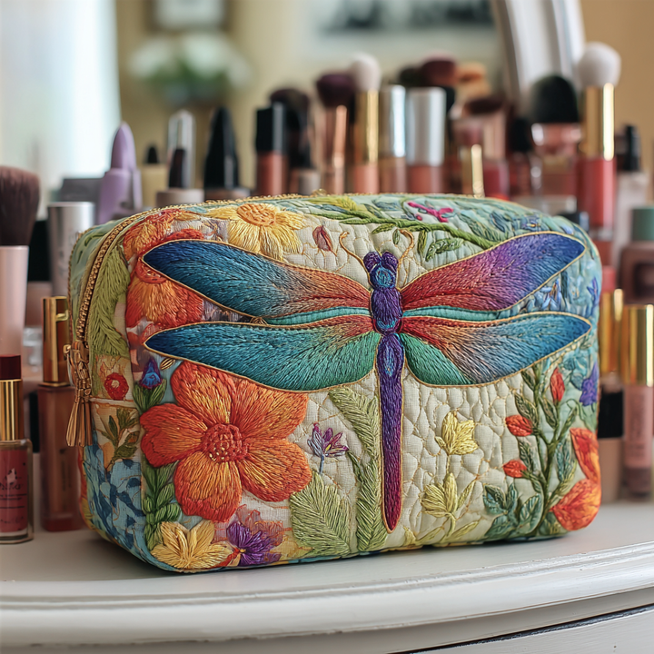 Trousse de Maquillage Matelassée Libellule Dorée