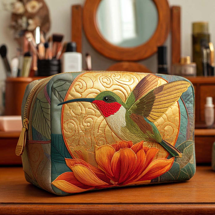 Sac de maquillage matelassé doré