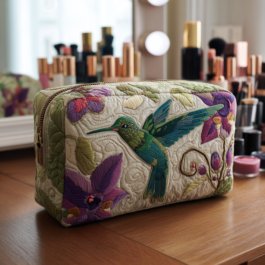 Trousse de Maquillage Matelassée Jardin de Colibris