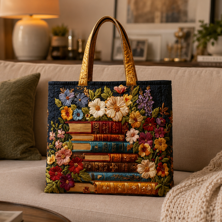 Sac fourre-tout matelassé - Imprimé floral et livre