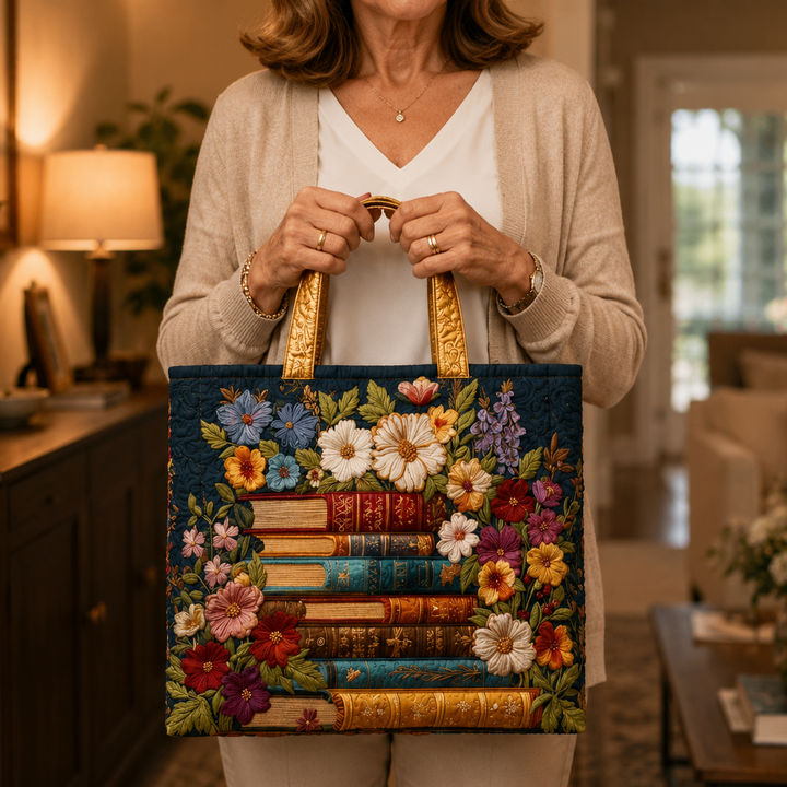 Sac fourre-tout matelassé - Imprimé floral et livre