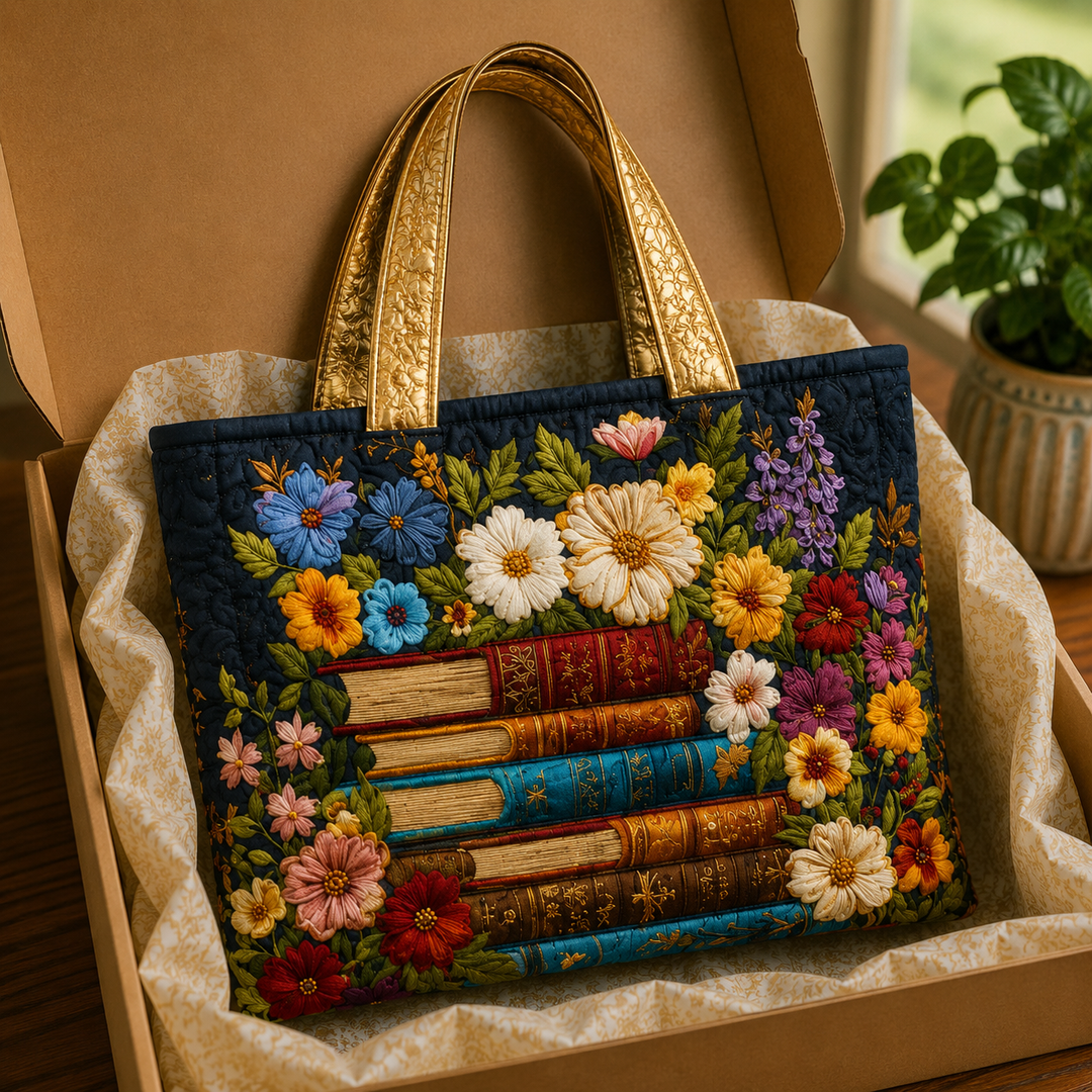 Sac fourre-tout matelassé - Imprimé floral et livre