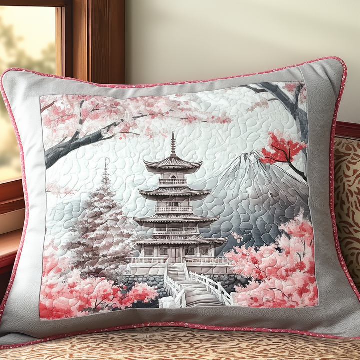 Housse de Coussin Matelassée Pagode Fleurs Japonaises NCU0DV6035