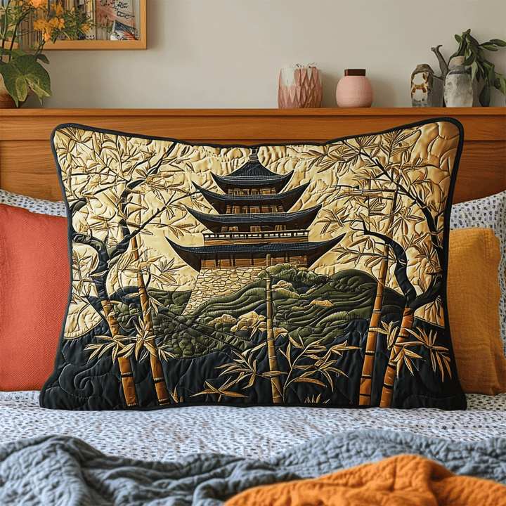 Housse de Coussin Matelassée Chemin Doré Pagode Japonaise NCU0DV6398