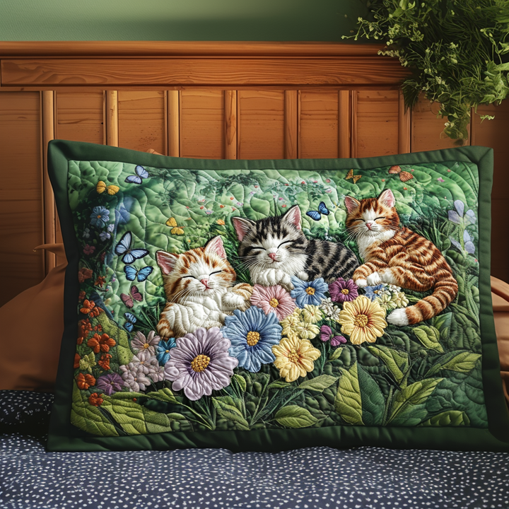 Housse de Coussin Matelassée avec Chatons et Fleurs NCU0NT6544
