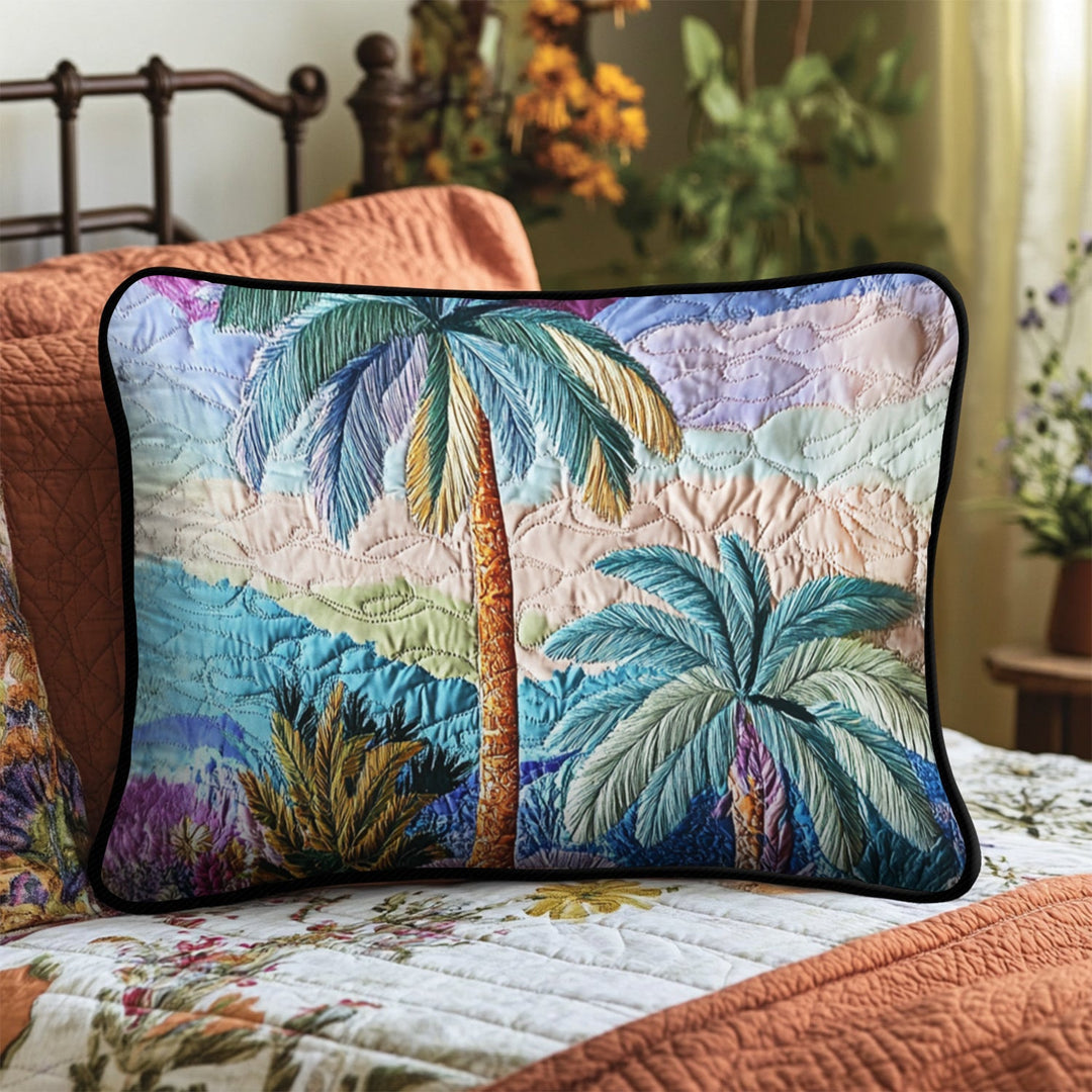 Housse de Coussin Matelassée Palmiers au Coucher de Soleil NCU0VH4112