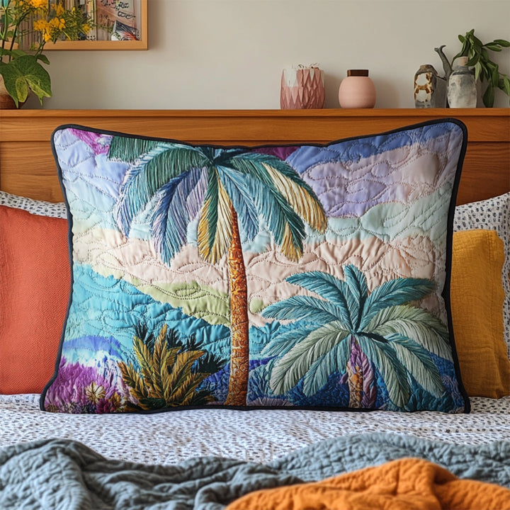 Housse de Coussin Matelassée Palmiers au Coucher de Soleil NCU0VH4112