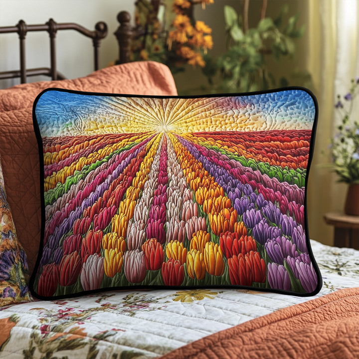 Housse de coussin matelassée de tulipes colorées NCU0VL2033