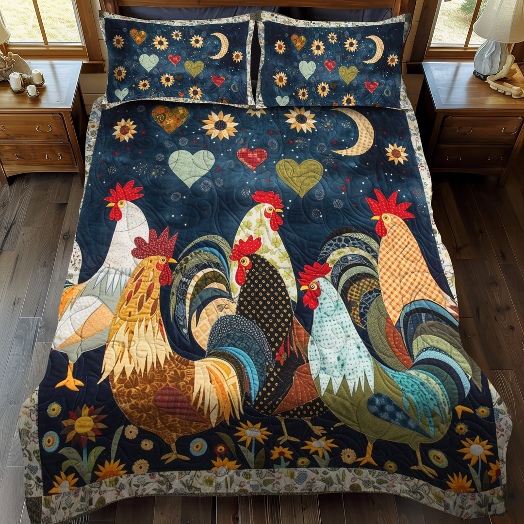 Ensemble de Literie Matelassé 3 Pièces Night Roosters
