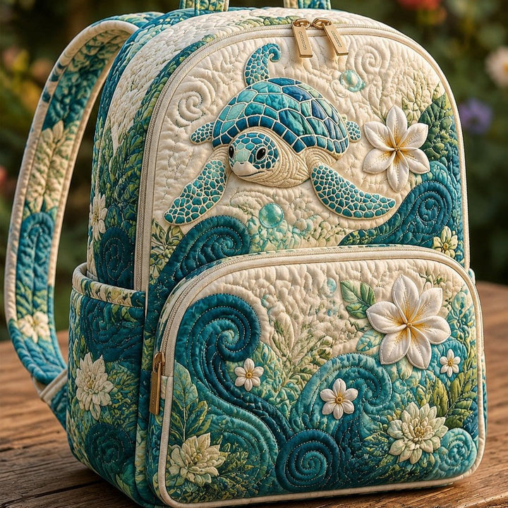 Sac à dos matelassé Tortue de mer & Frangipanier